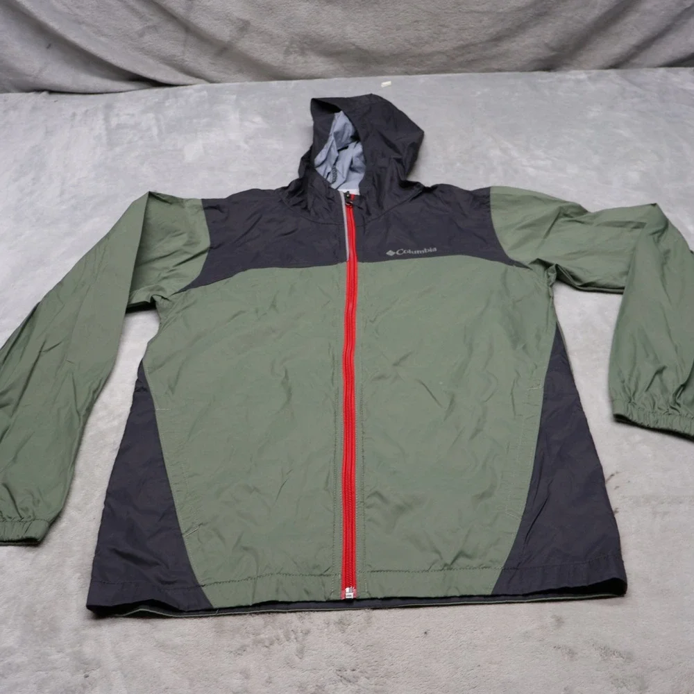 Columbia Glennaker Jacket Boys Large 14/16 Green Hooded Wind Rain‎ Light Hiking
